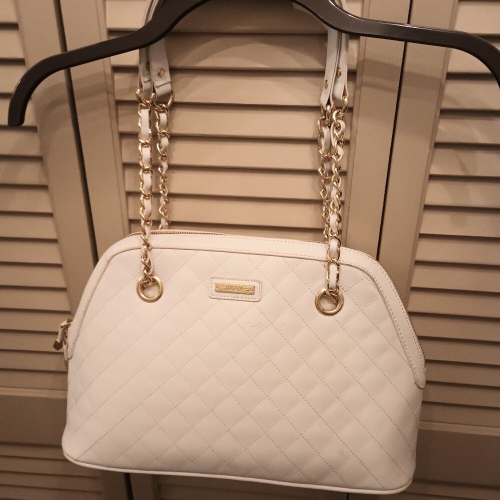 IMAN White Leather Handbag.